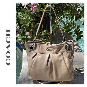 Coach Ashley Tan Patent Leather Shoulder/Handbag w/Silver-Tone Logo & Hardware